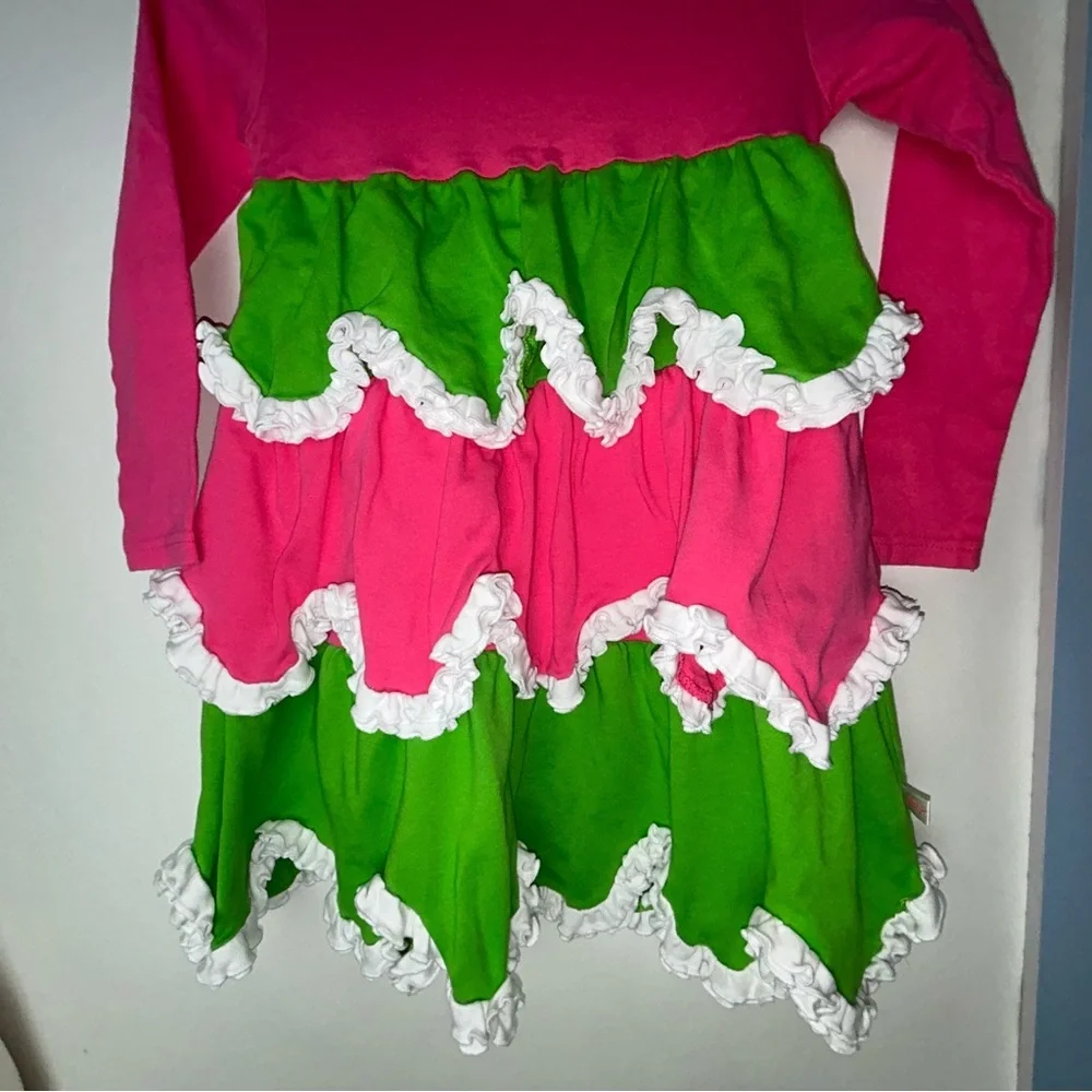 Lilly Wolly‎ Doodle Girls Pink and Green Ruffled Dress Girls 6/7